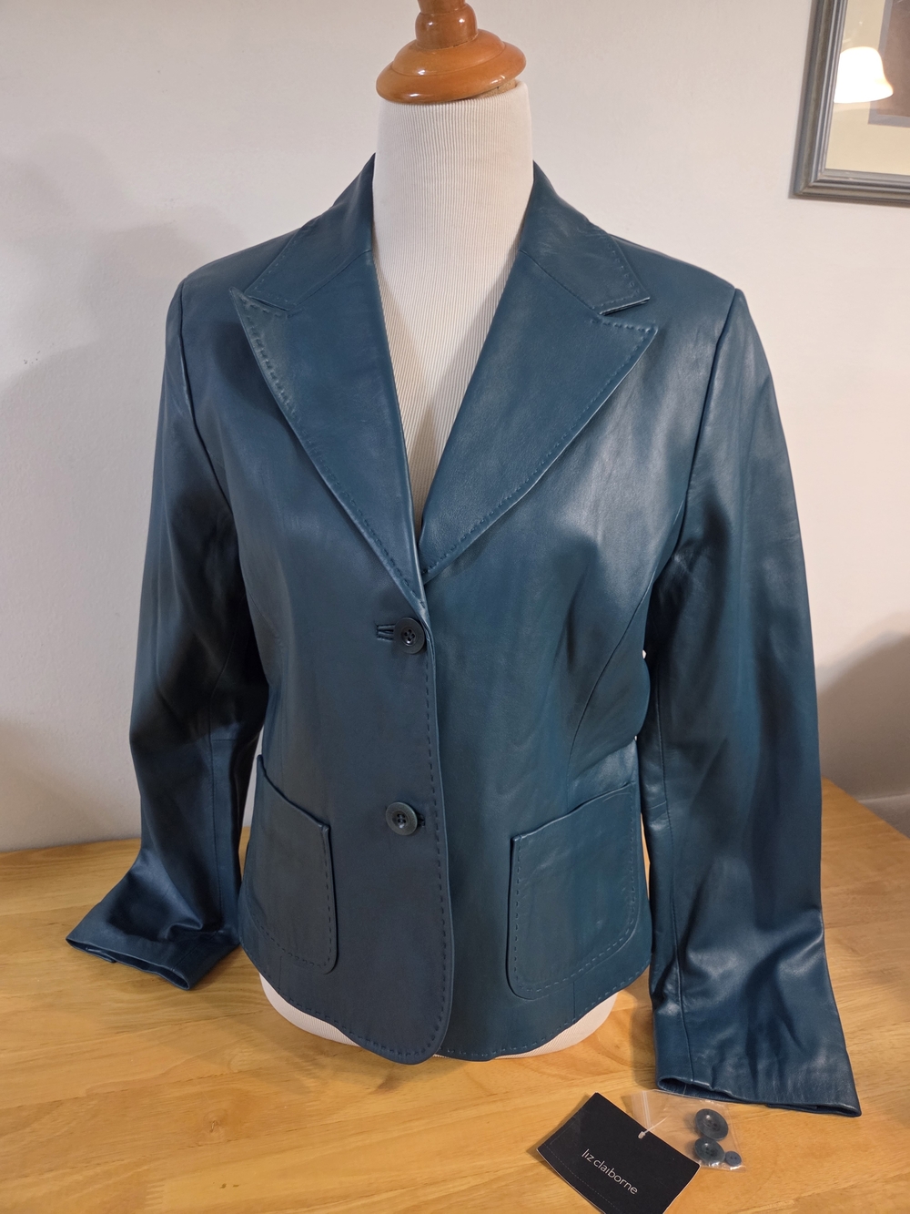 Dark Teal Leather Blazer Jacket - Liz Claiborne